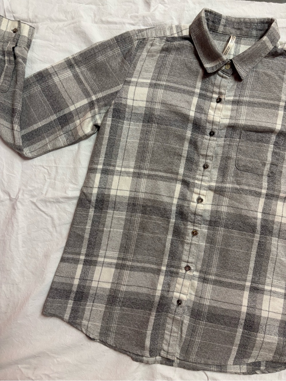 Kuhl Gray\White Plaid Button-Down Flannel Shirt | Women Size Large